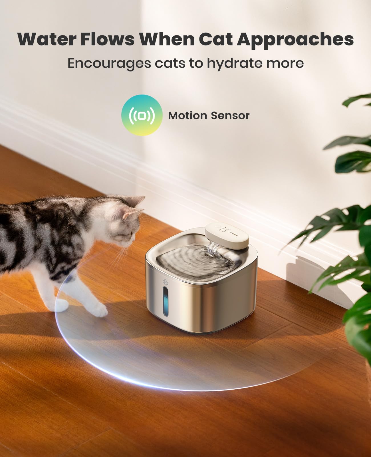 oneisall Wireless Cat Water Fountain, 3.5L/118oz Battery Operated Pet Drinking Fountain Stainless Steel, Running Water Dispenser Fountains for Cats, Cordless&Rechargeable with Motion Sensor(Hale 3.5L)